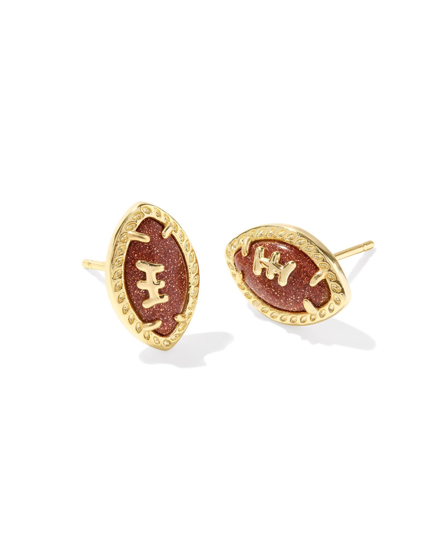 FOOTBALL STUD EARRINGS GOLD ORANGE GOLDSTONE