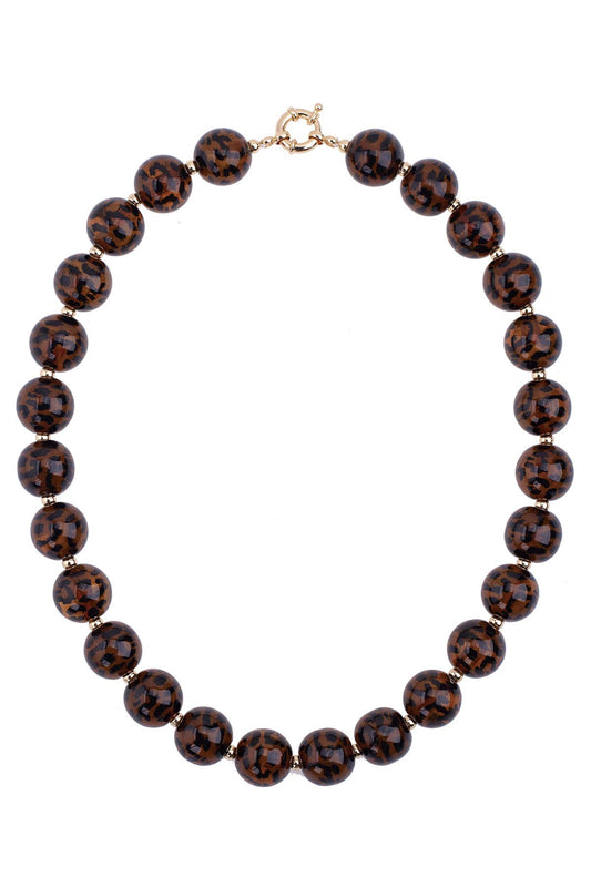 Jolene Beaded Resin Necklace in Tortoise