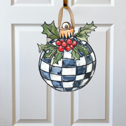 Black and White Checkered Ornament Door Hanger-Christmas