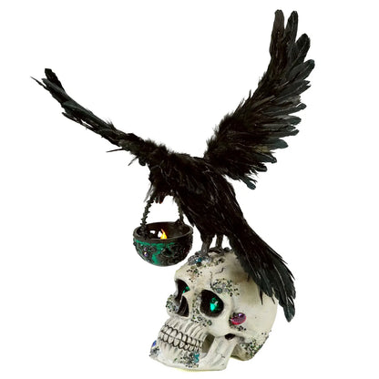 Watchful Crow with Tea Light Lantern by Katherines Collection