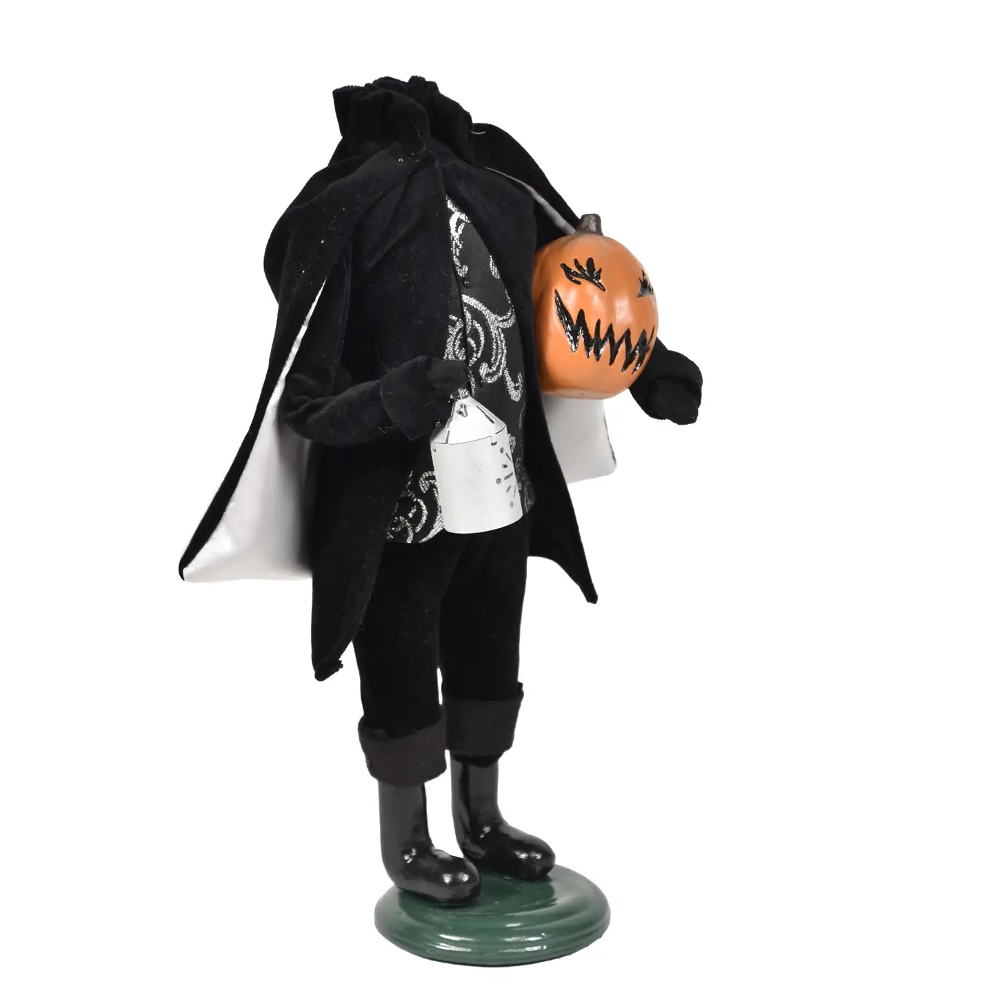 Headless Horseman Caroler, Hand-Painted Plaster Pumpkin