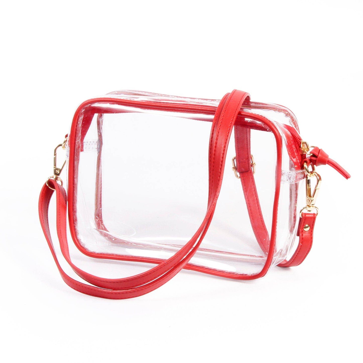 Bridget Clear Purse with Vegan Leather Trim and Straps - Red