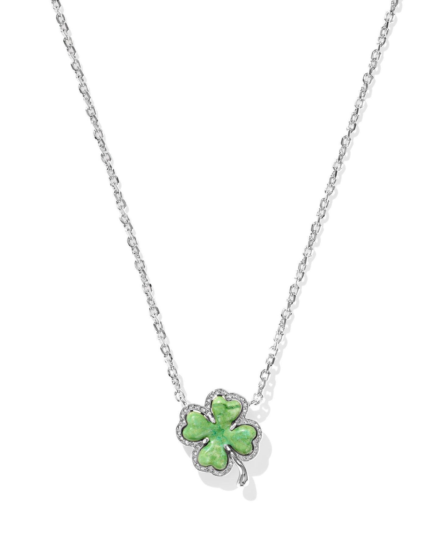 CLOVER SHORT PENDANT NECKLACE SILVER LIME GREEN MAGNESIT