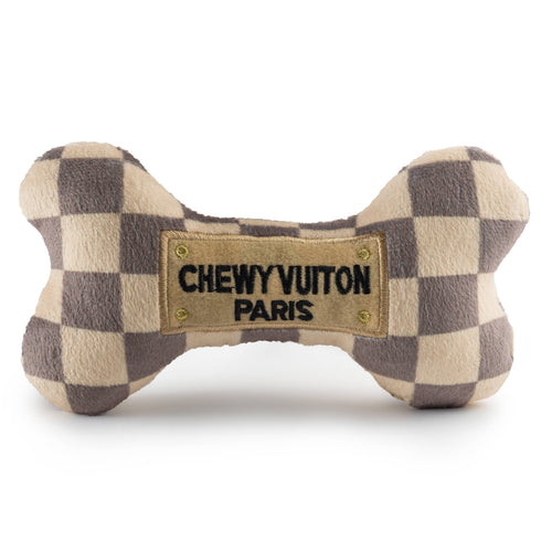 Checker Chewy Vuiton Bones Squeaker Dog Toy: Large