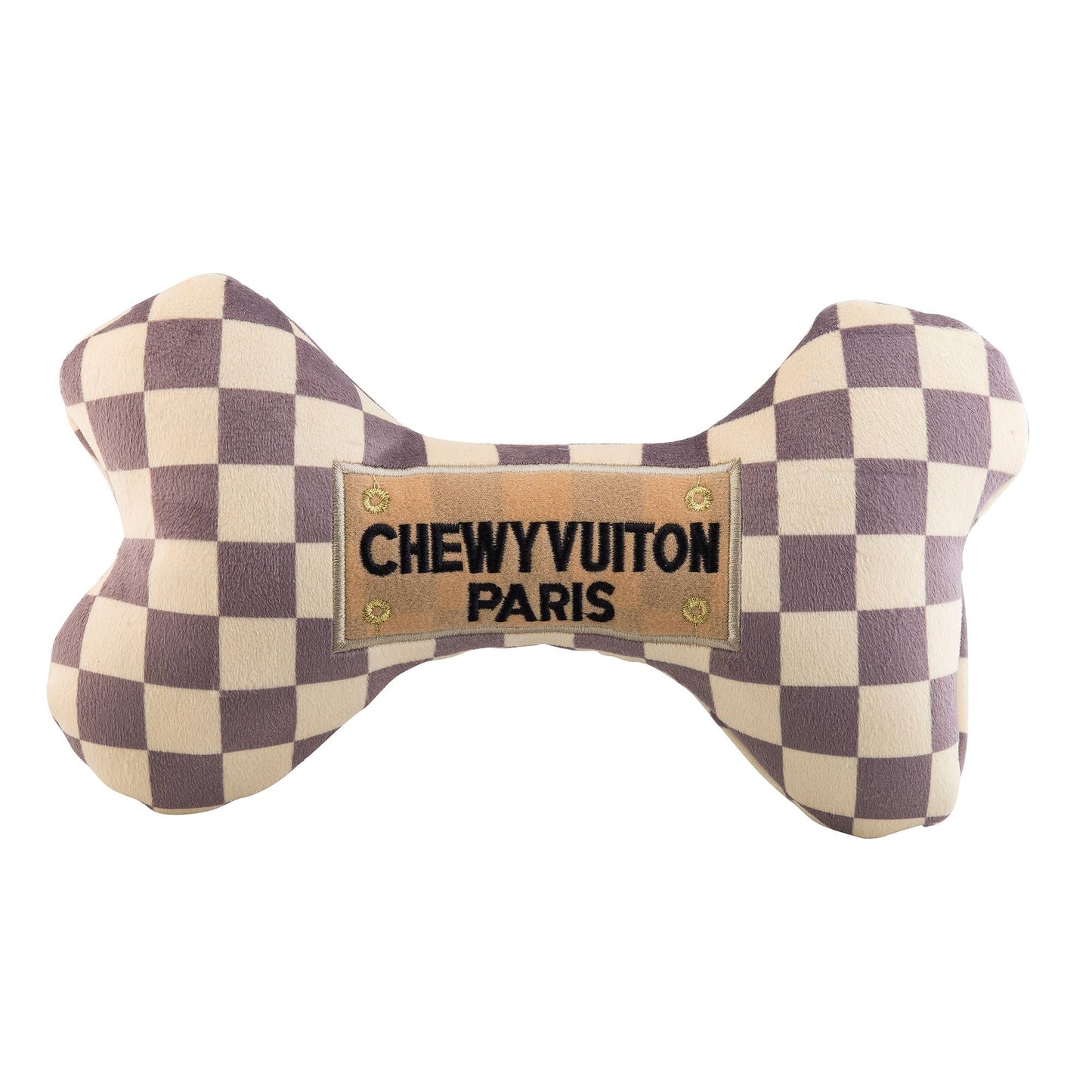 Checker Chewy Vuiton Bones Squeaker Dog Toy: Large