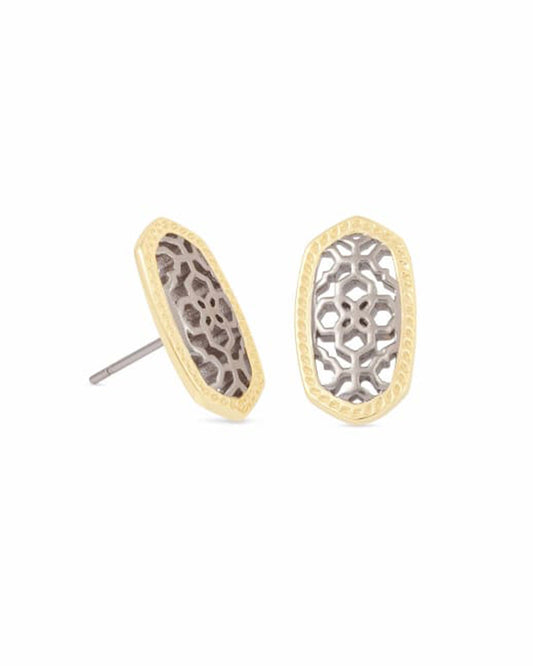 ELLIE STUD EARRINGS GOLD - RHODIUM FILIGREE MIX