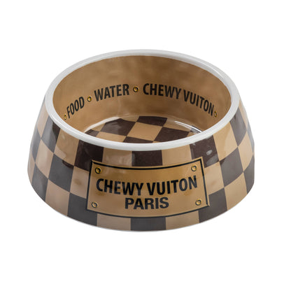 Checker Chewy Vuiton Bowl -  Dog Bowls: Medium