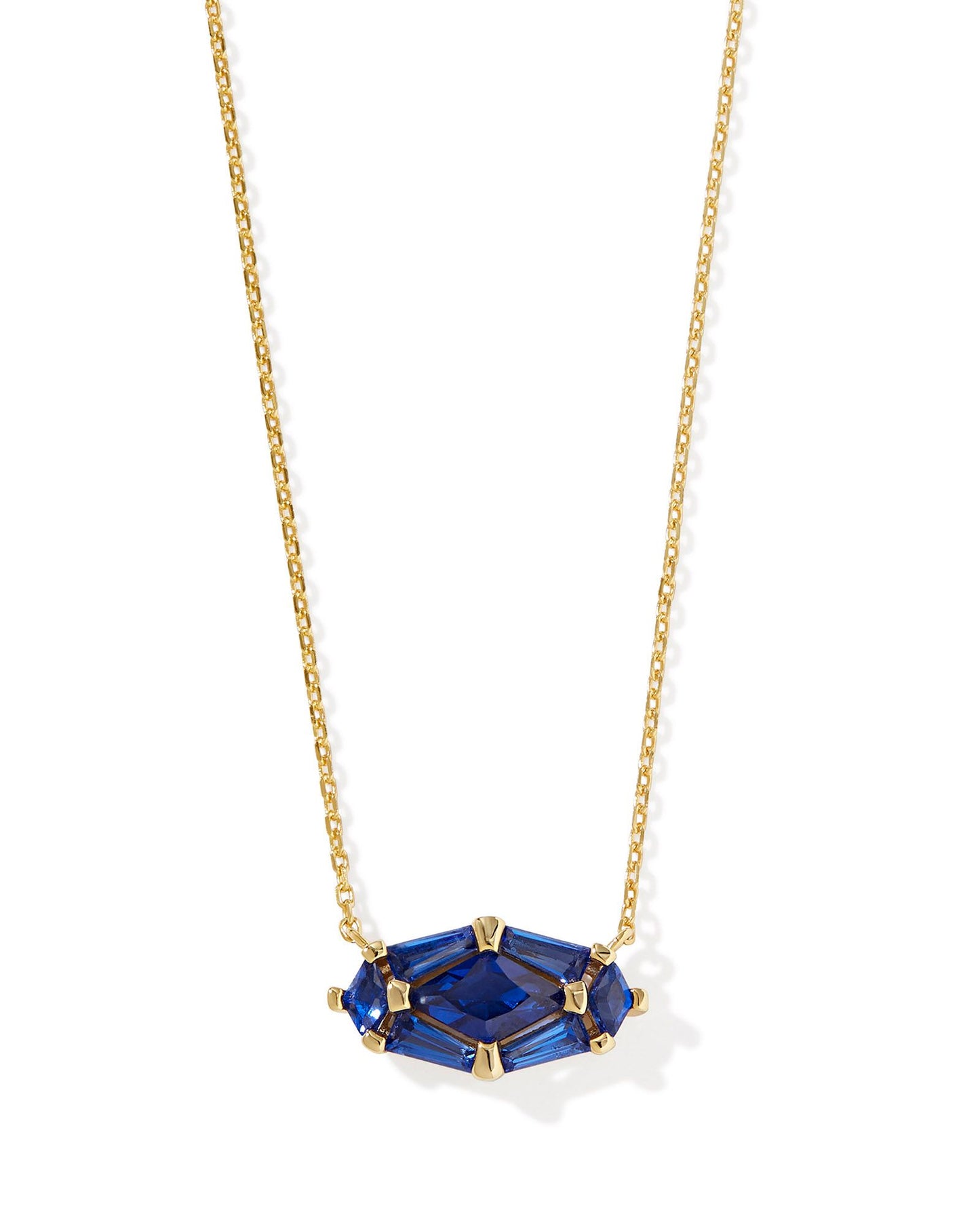 LINDY RAE ELISA SHORT PENDANT NECKLACE GOLD BLUE CRYSTAL