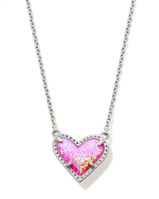 ARI HEART SHORT PENDANT NECKLACE SILVER BUBBLEGUM PINK KYOCERA OPAL