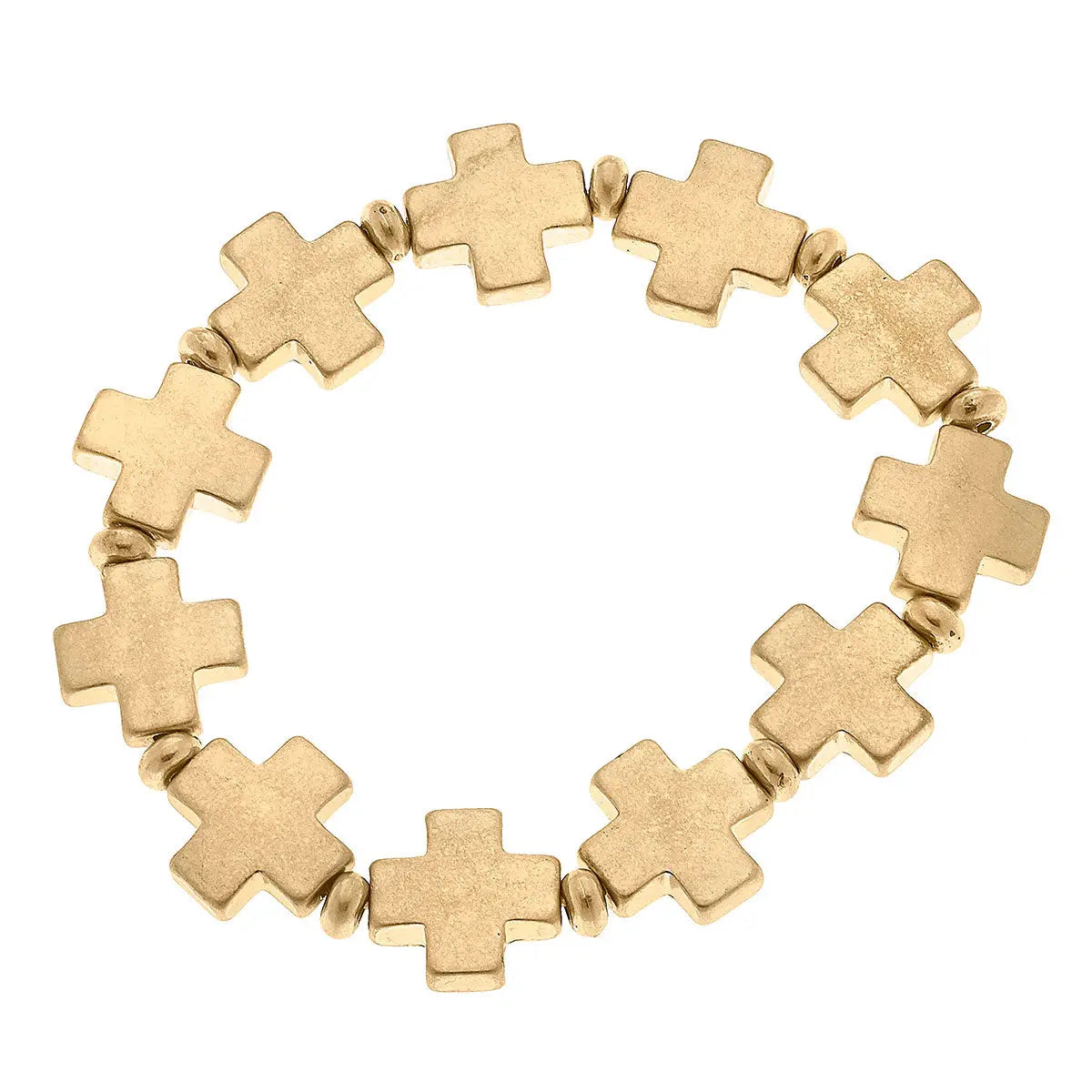 Edith Square Cross Stretch Bracelet in Worn Gold