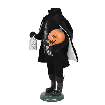 Headless Horseman Caroler, Hand-Painted Plaster Pumpkin