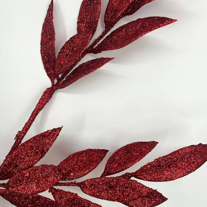 Glitter Bay Leaf Spray 29" - Burgundy