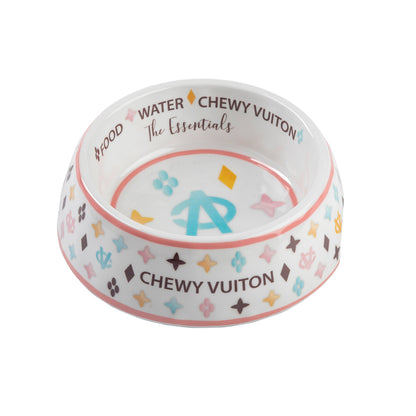 White Chewy Vuiton Dog Bowl - 3 Sizes!! Dog Food Bowl: Medium