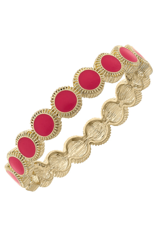 BIANCA ENAMEL DISC HINGE BANGLE IN FUCHSIA