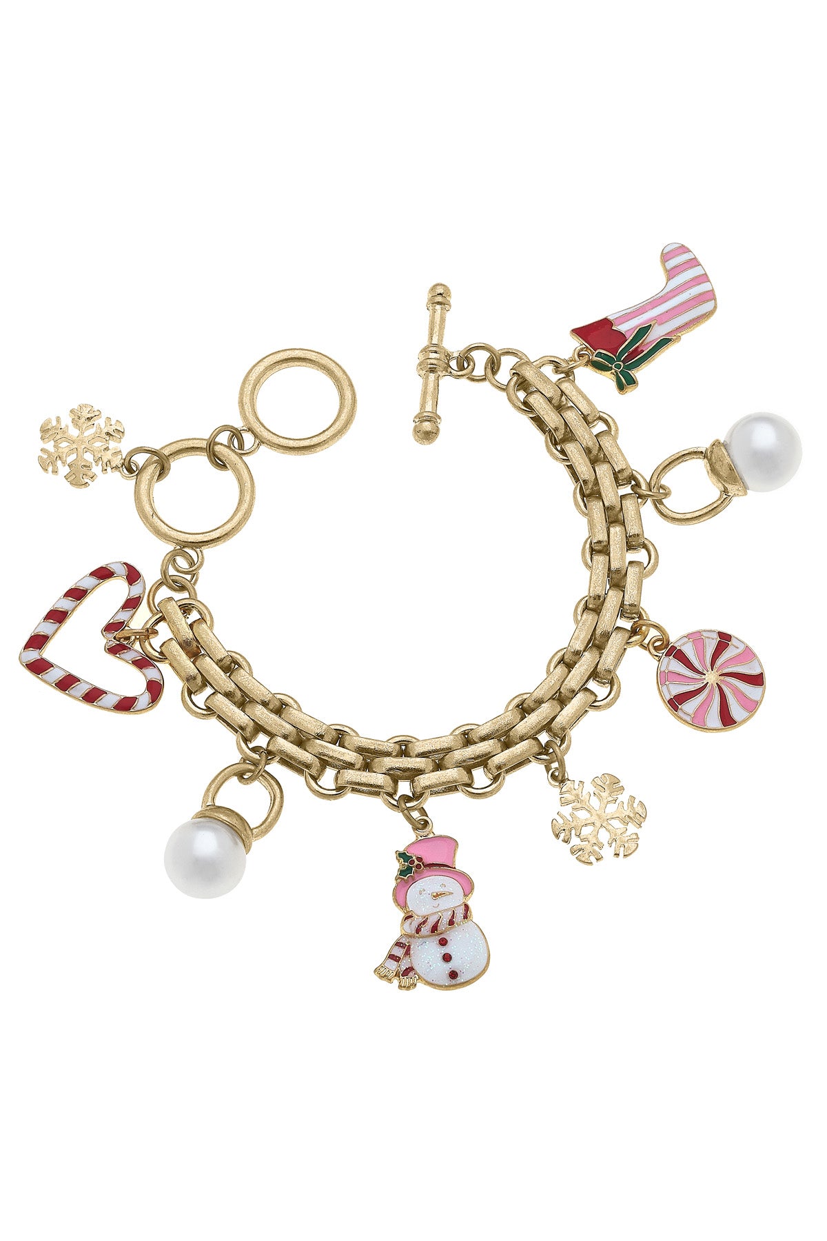 CANDY CANE ENAMEL CHARM BRACELET IN RED & WHITE