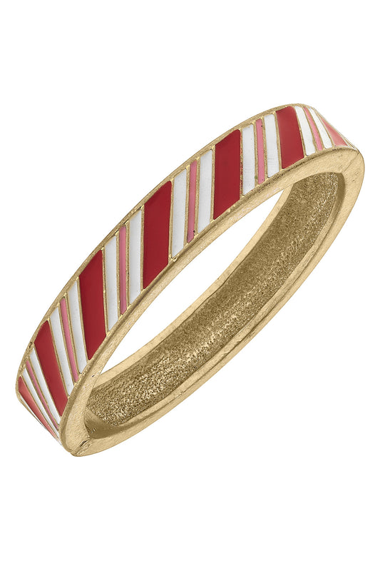 CANDY CANE LANE ENAMEL HINGE BANGLE IN RED & PINK