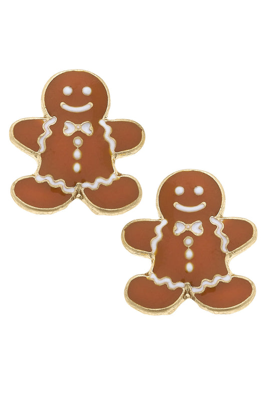 GINGERBREAD MEN ENAMEL STUD EARRINGS IN BROWN