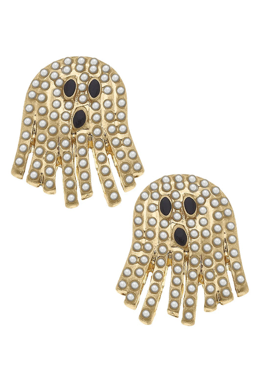 Halloween Ghost Pearl Studded Stud Earrings in Ivory