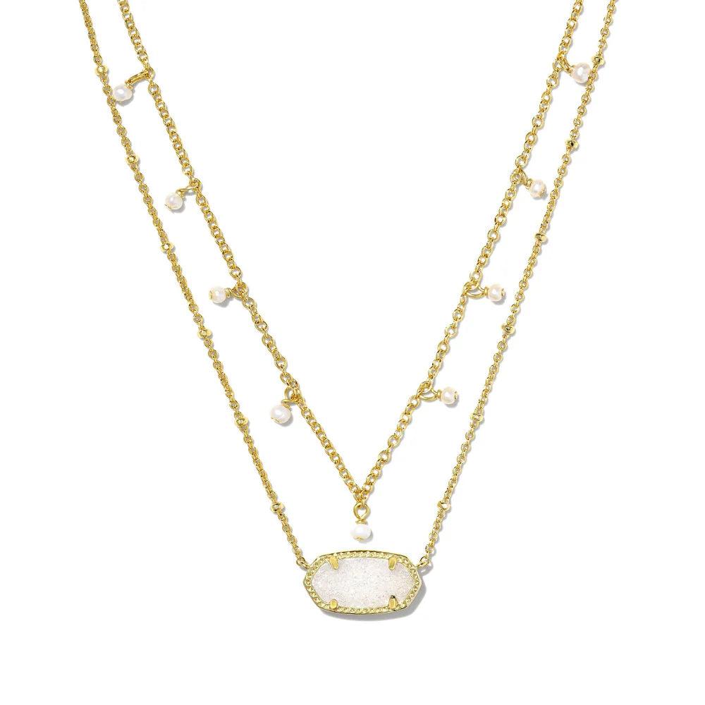 ELISA MULTI STRAND NECKLACE GOLD IRIDESCENT DRUSY