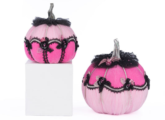 Katherine's Collection Pink Passion Floral Pumpkins Set of 2