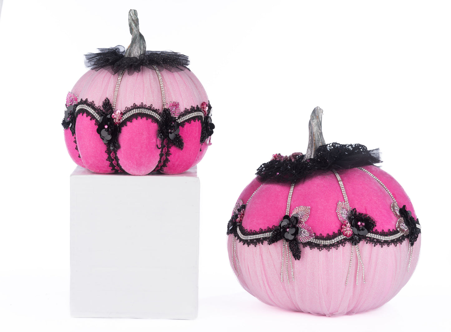 Katherine's Collection Pink Passion Floral Pumpkins Set of 2