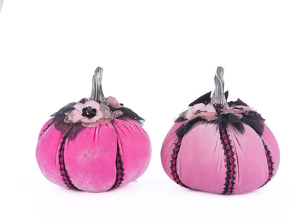 Katherine's Collection Pink Passion Stuffed Pumpkins Set of 2