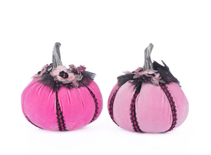 Katherine's Collection Pink Passion Stuffed Pumpkins Set of 2