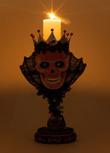 Load image into Gallery viewer, Katherine&#39;s Collection Pink Passion Skull Pillar Candle Holder
