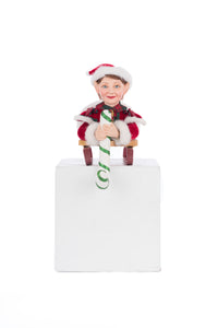 Katherine's Collection Christmas Laying Elf with Giftbox Stocking Holder