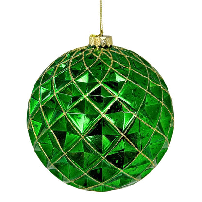 Mercury Finish Diamond Plastic Ball Orn. - Emerald/Gold 6"