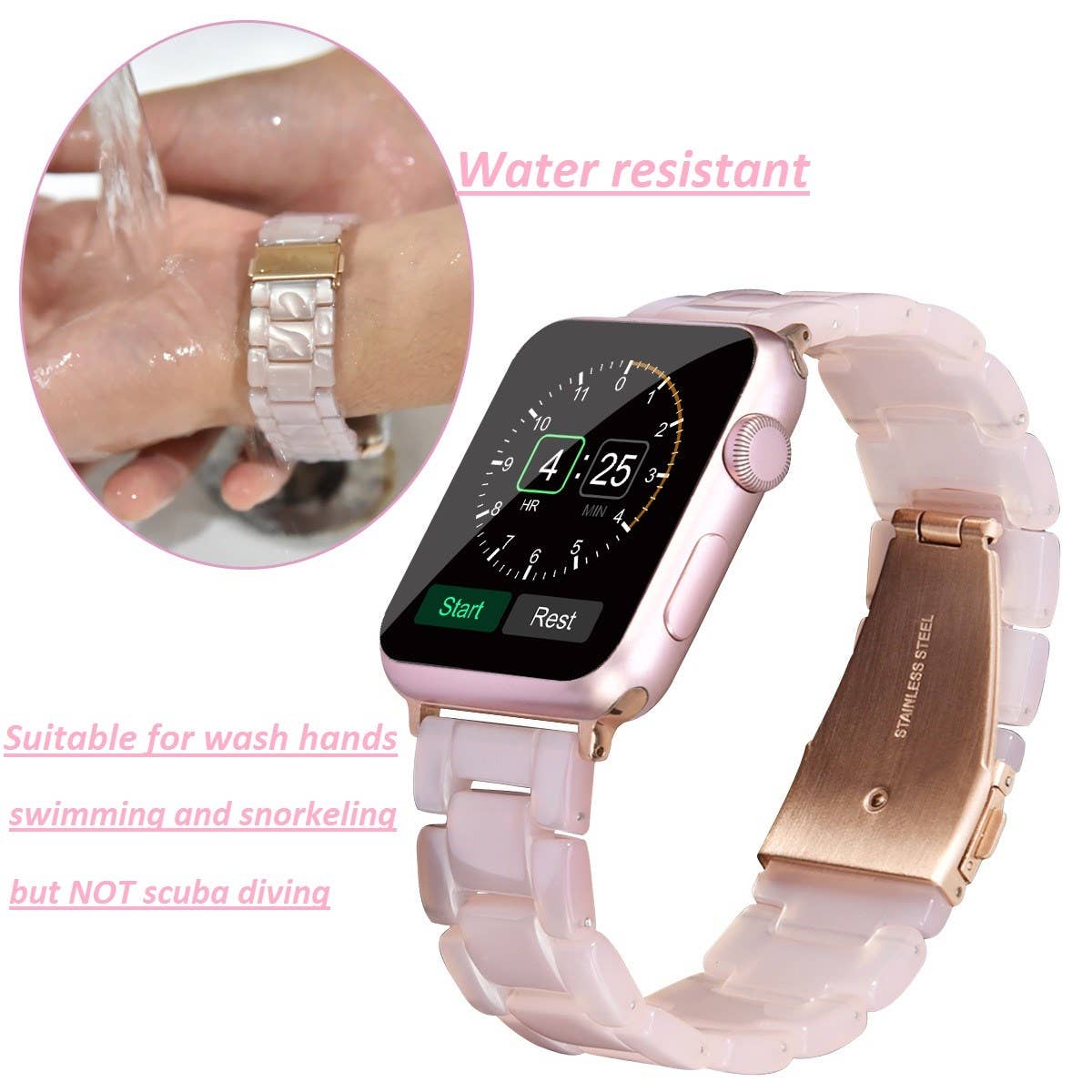 Resin Bracelet Light Weight Bands for Apple Watch: 38/40/41mm / Black