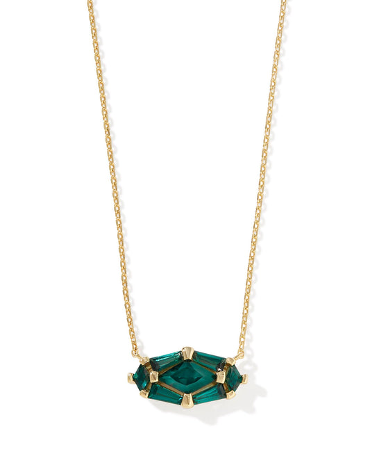 LINDY RAE ELISA SHORT PENDANT NECKLACE GOLD GREEN CRYSTAL