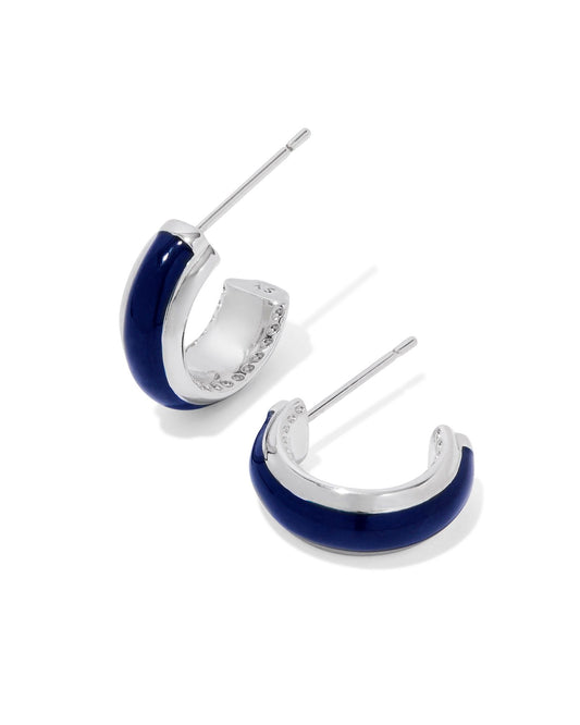 AINSLEY HUGGIE EARRINGS SILVER NAVY ENAMEL