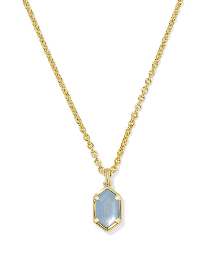 HALLIE SHORT PENDANT NECKLACE GOLD SKY BLUE MOTHER OF PEARL