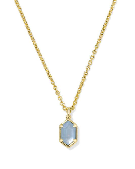 HALLIE SHORT PENDANT NECKLACE GOLD SKY BLUE MOTHER OF PEARL