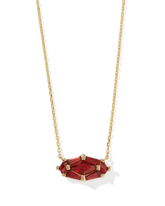 LINDY RAE ELISA SHORT PENDANT NECKLACE GOLD RED CRYSTAL