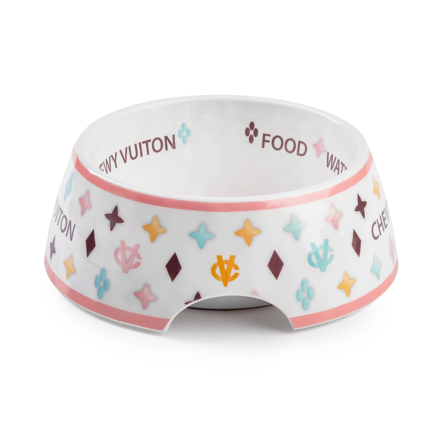 White Chewy Vuiton Dog Bowl - 3 Sizes!! Dog Food Bowl: Medium