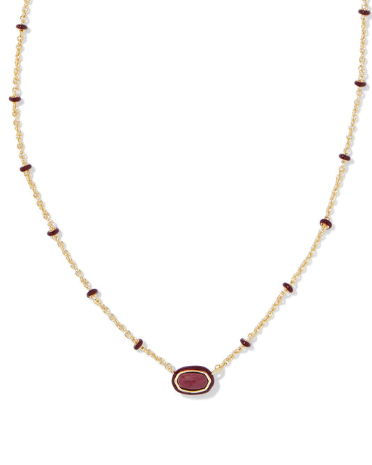 MINI ELISA ENAMEL FRAME SHORT PENDANT NECKLACE GOLD MAROON MAGNESITE