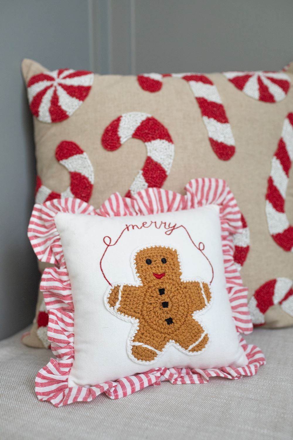 CANDY CANE BEADED PILLOW