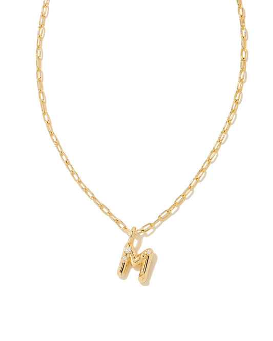 CRYSTAL LETTER M SHORT PENDANT NECKLACE GOLD WHITE CZ