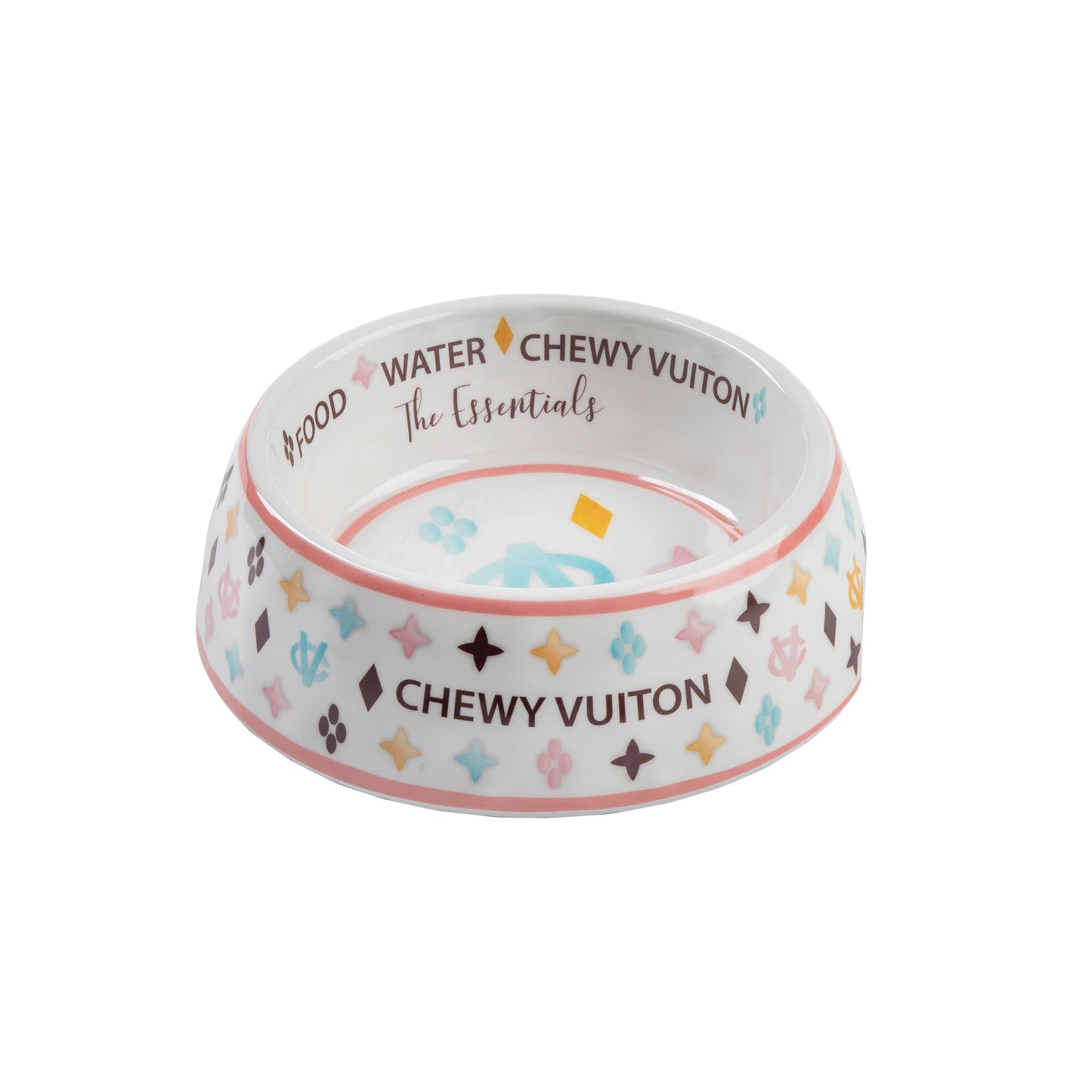 White Chewy Vuiton Dog Bowl - 3 Sizes!! Dog Food Bowl: Medium