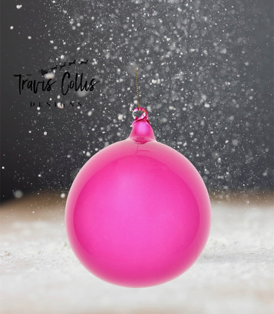 4.7" Fuchsia Glitter Bubblegum Glass Ball Ornament