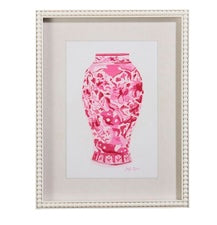 18" PINK CHINOISERIE CONTAINER FRAMED WALL ART