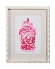 18" PINK CHINOISERIE CONTAINER FRAMED WALL ART