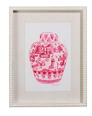 18" PINK CHINOISERIE CONTAINER FRAMED WALL ART