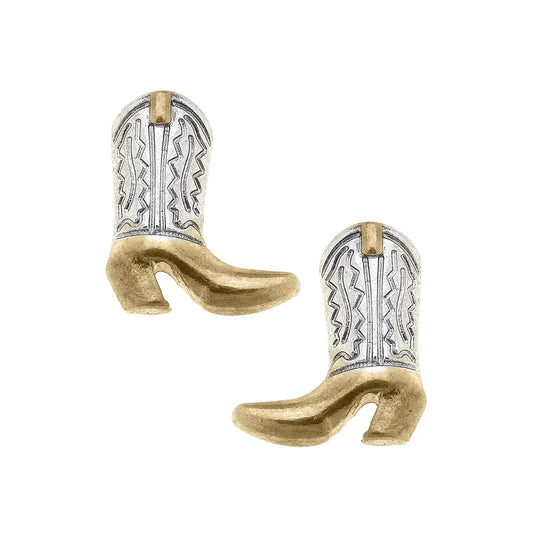 Big Sky Boot Stud Earrings in Two Tone