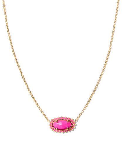 ELISA COLOR BURST FRAME SHORT PENDANT NECKLACE GOLD NEON PINK MAGNESITE