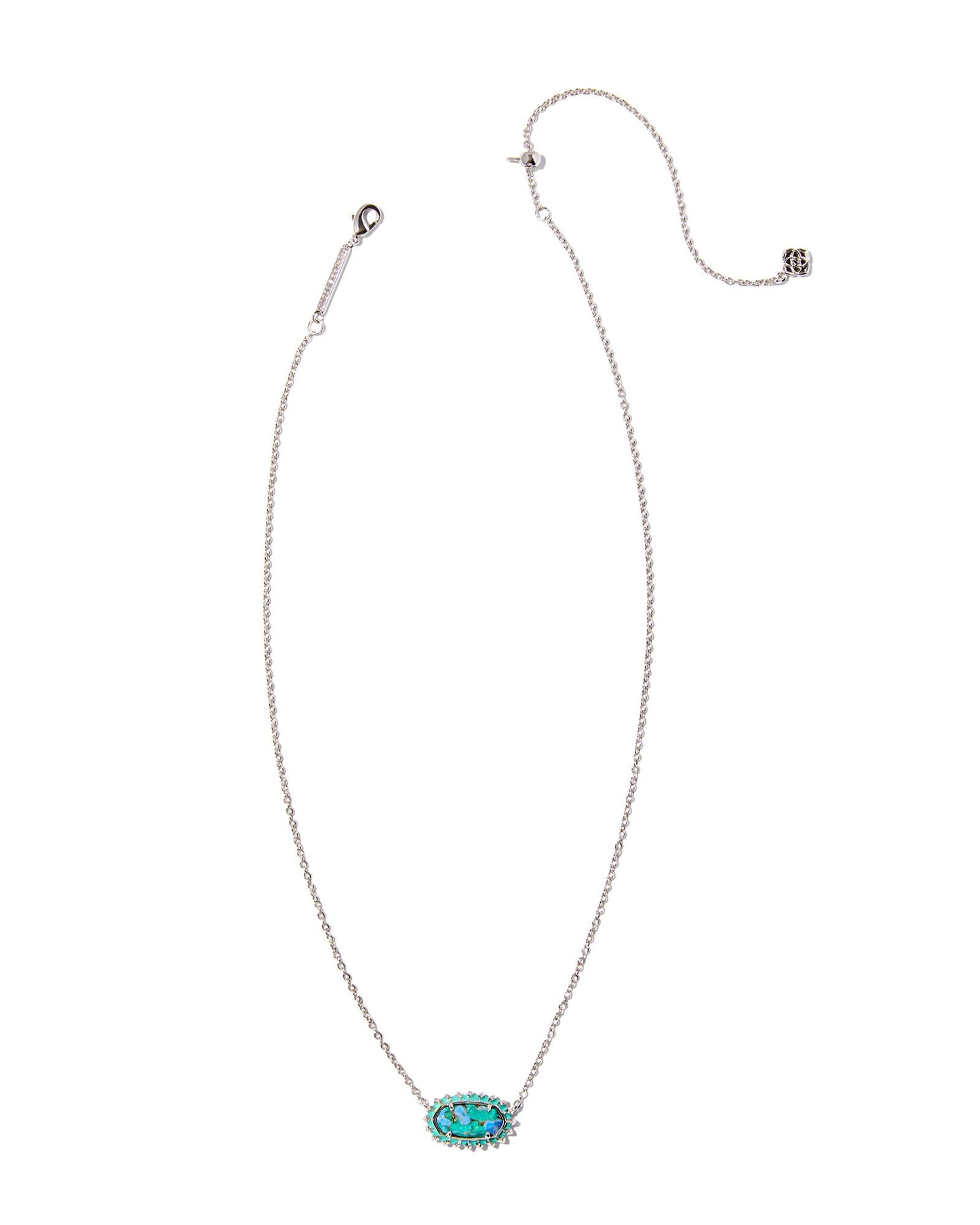 ELISA COLOR BURST FRAME SHORT PENDANT NECKLACE SILVER BRONZE VEINED AQUA MAGNESITE