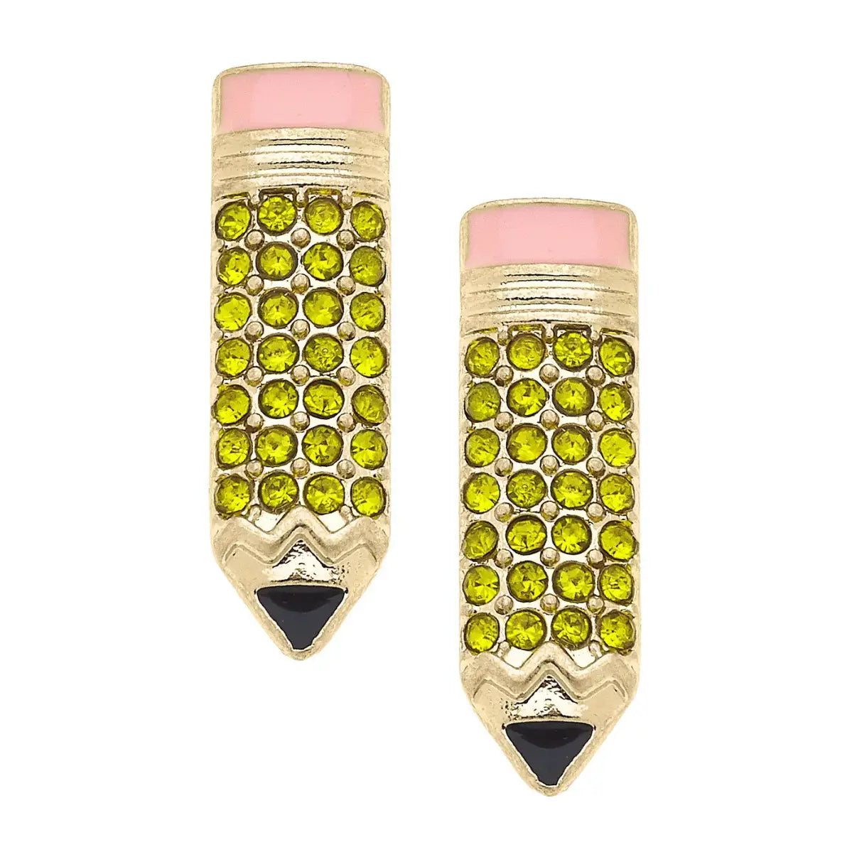 Pave #2 Enamel Pencil Stud Earrings in Yellow