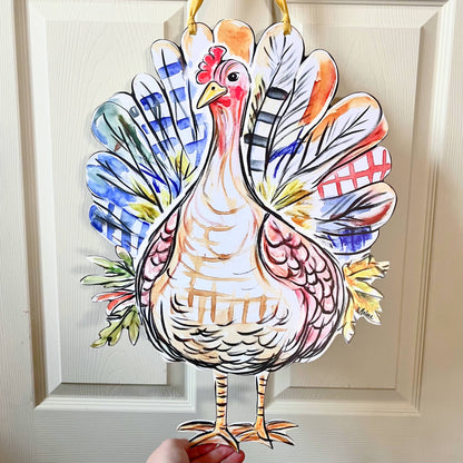 Patchwork Turkey Door Hanger-Thanksgiving Friendly Fun Decor